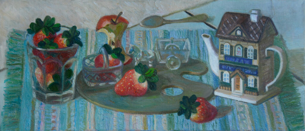 Still-life with strawberries, oil on the canvas, 70x30